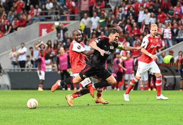 Football, Men, Season 2022 2023, Europa League, Sporting Braga 1 FC Union Berlin Group Stage, Group D, Matchday 2 , v l Al Musrati SC Braga , Rani Khedira 1 FC Union Berlin , Uros Racic SC Braga , 15 09 2022, Copyright: xMatthiasxKochx