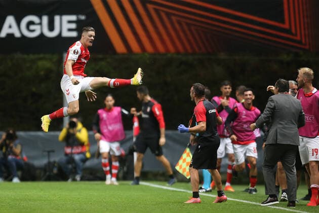 Sport Bilder des Tages Fußball, EL, Sporting Braga - 1. FC Union Berlin FOOTBALL, FUSSBALL - Vitinha of SC Braga celebrates a goal during the Europa League match between SC Braga and FC Union Berlin. Estadio Municipal de Braga, Portugal, 15th September 2022. Photo: IMAGO Pedro Benavente