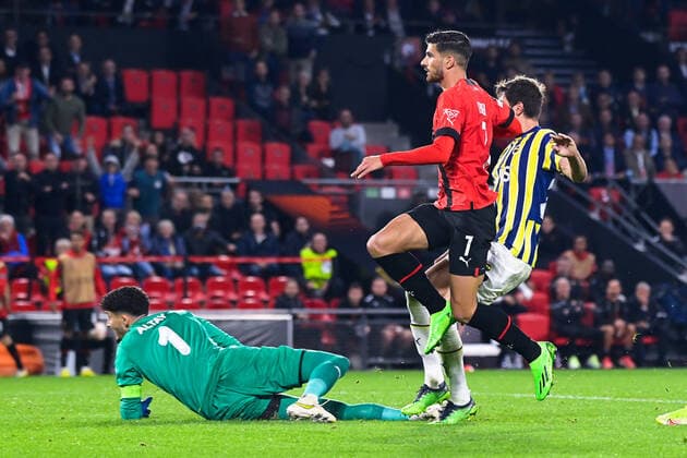 Fußball, EL, Stade Rennes - Fenerbahce IStanbul But de Martin Terrier ( 7 - Rennes ) - Altay BayÄ±ndÄ±r ( 1 - Fenerbahce ) - FOOTBALL : Rennes vs Fenerbahce - Ligue Europa - Rennes - 15 09 2022 FedericoPestellini Panoramic 