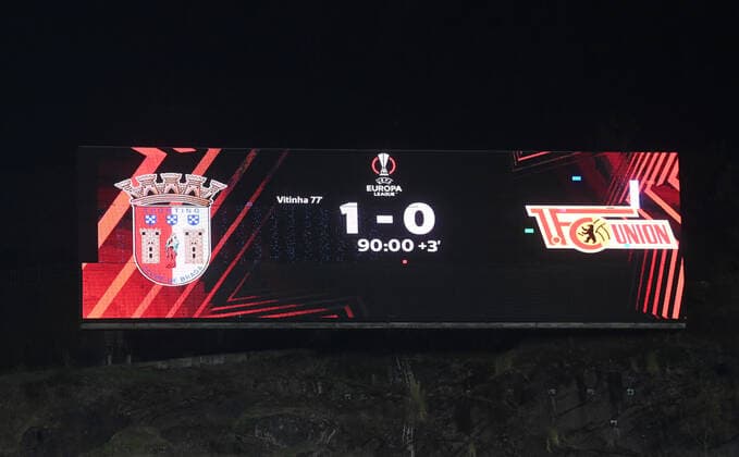 Football, Men, 2022 2023 season, Europa League, Sporting Braga 1 FC Union Berlin group stage, Group D, Matchday 2 , Scoreboard with 1 0 final score, 15 09 2022, Copyright: xMatthiasxKochx