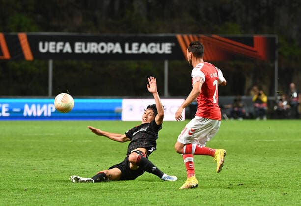 Football, Men, Season 2022 2023, Europa League, Sporting Braga 1 FC Union Berlin Group Stage, Group D, Matchday 2 , v l Genki Haraguchi 1 FC Union Berlin , Ricardo Horta SC Braga , 15 09 2022, Copyright: xMatthiasxKochx
