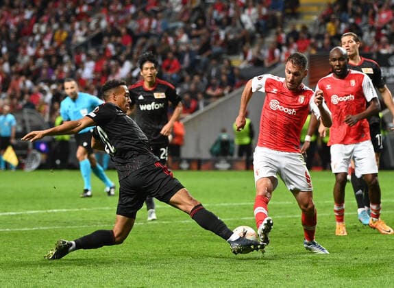 Football, Men, Season 2022 2023, Europa League, Sporting Braga 1 FC Union Berlin Group Stage, Group D, Matchday 2 , v l Jamie Leweling 1 FC Union Berlin , Nuno Sequeira SC Braga , Al Musrati SC Braga , 15 09 2022, Copyright: xMatthiasxKochx