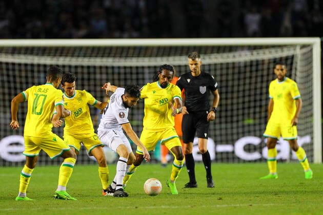 Kady 20 of Qarabag and Samuel Moutoussamy 8 of Nantes during the UEFA Europa League group G match between Qarabag FK and FC Nantes at Tofig Bahramov Stadium on September 15, 2022 in Baku, Azerbaijan. Copyright: xAzizxKarimovx qarabag-nants10