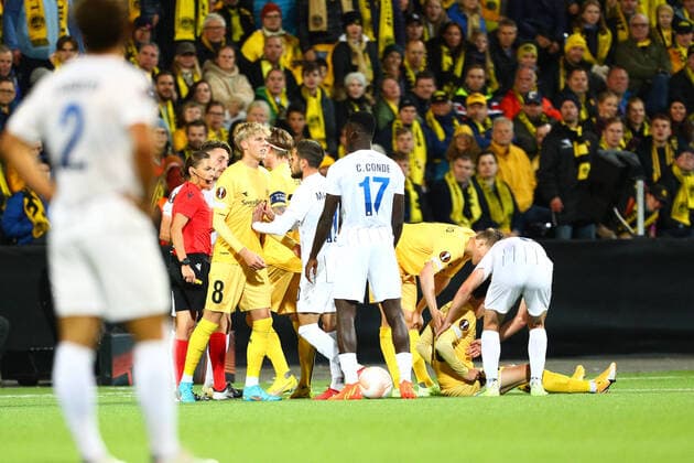 The Europa League in football 2022 23 Bodo Glimt FC Z?rich Bodo 20220915 Tumult while Hugo Vetlesen is down during the Europa League football match between Bodo Glimt and FC Z?rich at the Aspmyra stadium The match ended 2 1 Photo Mats Torbergsen NTB Bodo Norway  Copyright: xMatsxTorbergsenx xNTBx EDITORIAL USE ONLY. RESTRICTED USE FOR BETTING COMPANIES