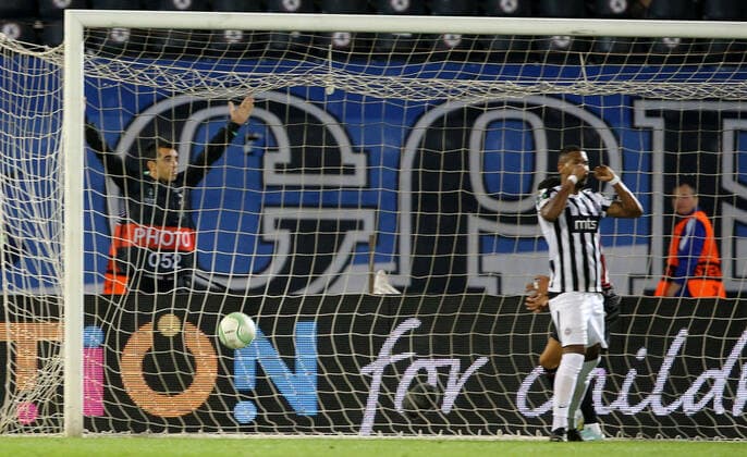 Moment when OGC Nice received goal FOOTBALL : Partizan vs OGC Nice - UEFA Conference Ligue - 15 09 2022 AleksandarDjorovic Panoramic 