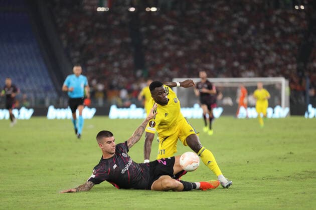 Italy: Europa League - AS Roma vs HJK Helsinki 3-0 Gianluca Mancini and Malik Abubakari during the Serie A football match Roma - Helsinki Roma Lazio Italy Copyright: PaoloxPizzi