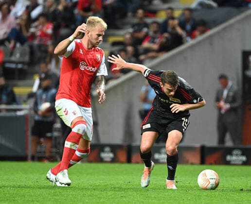 Football, Men, Season 2022 2023, Europa League, Sporting Braga 1 FC Union Berlin 1 0, Group Stage, Group D, Matchday 2 , v l Uros Racic SC Sporting Braga , Janik Haberer 1 FC Union Berlin , 15 09 2022, Copyright: xMatthiasxKochx