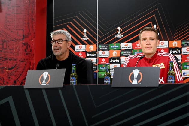Football, men, season 2022 2023, Europa League, Sporting Braga 1 FC Union Berlin 1 0, group stage, group D, 2 matchday , v l coach Urs Fischer 1 FC Union , Paul Jaeckel 1 FC Union Berlin , 15 09 2022, Copyright: xMatthiasxKochx
