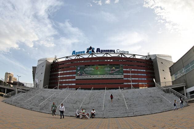Armeyets arena front main entrance before apparatus final at 2022 world championships in Sofia 15 09 2022