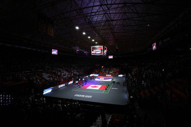 September 17, 2022, VALENCIA, VALENCIA, SPAIN: General vieww during the match between Laslo Djere of Serbia and Gabriel Diallo of Canada during the Davis Cup by Rakuten 2022, Finals Group B, tennis match 1 played between Serbia and Canada at Fuente de San Luis pavilion on September 17, 2022, in Valencia, Spain. VALENCIA SPAIN - ZUMAa181 20220917_zaa_a181_070 Copyright: xOscarxJ.xBarrosox