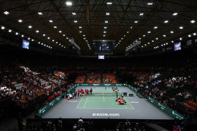 September 17, 2022, VALENCIA, VALENCIA, SPAIN: General vieww during the match between Laslo Djere of Serbia and Gabriel Diallo of Canada during the Davis Cup by Rakuten 2022, Finals Group B, tennis match 1 played between Serbia and Canada at Fuente de San Luis pavilion on September 17, 2022, in Valencia, Spain. VALENCIA SPAIN - ZUMAa181 20220917_zaa_a181_071 Copyright: xOscarxJ.xBarrosox
