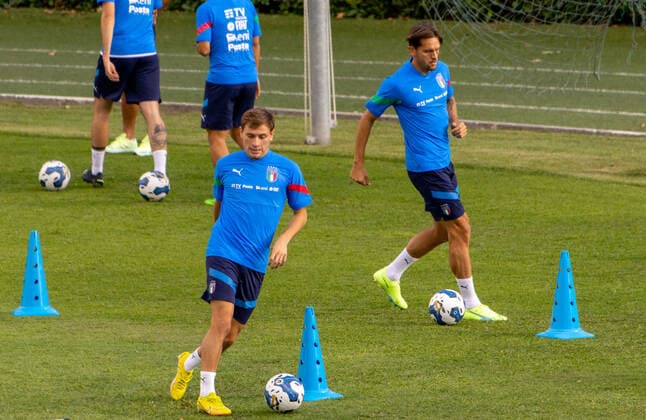 ItalyÃ‚Â s Nicolo Barella and Alessio Zerbin during press conference, PK, Pressekonferenz and Italy training session, Other in Florence, Italy, September 19 2022  Copyright: xNicolasxMorassuttix xipa-agency.x xLivexMediax 0