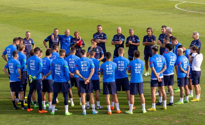 ItalyÃ‚Â s Head Coach Roberto Mancini With The Team during press conference, PK, Pressekonferenz and Italy training session, Other in Florence, Italy, September 19 2022  Copyright: xNicolasxMorassuttix xipa-agency.x xLivexMediax 0