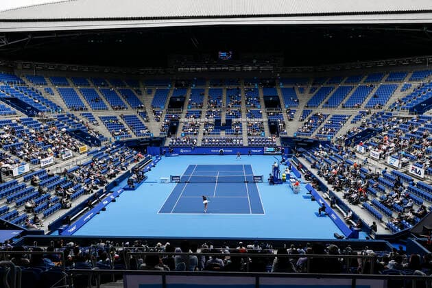 September 22, 2022, Tokyo, Japan: (Down) Karolina PLISKOVA (CZE) in action against Petra MARTIC (CRO) during their Singles 2nd Round match at the TORAY PAN PACIFIC OPEN TENNIS TOURNAMENT 2022 at Ariake Coliseum. The tournament is held from September 17 to 25. Martic won 6:3,6:4. Tokyo Japan - ZUMAm191 20220922_zap_m191_023 Copyright: xRodrigoxReyesxMarinx