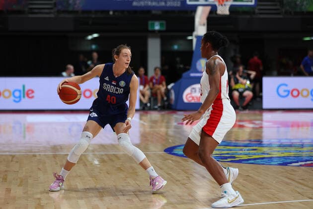 22nd September 2022; Homebush, Sydney, New South Wales, Australia: Women s World Cup Basketball, Serbia versus Canada: Ivana KATANIC of Serbia takes on the defence of Canada  ActionPlus12428342 KevinxManning