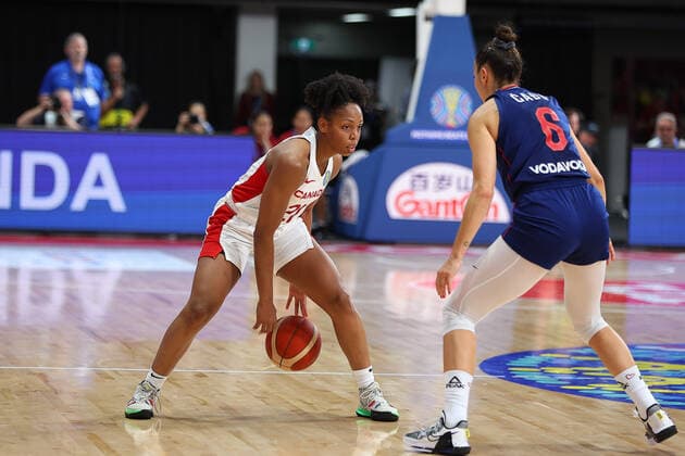 22nd September 2022; Homebush, Sydney, New South Wales, Australia: Women s World Cup Basketball, Serbia versus Canada: Nirra FIELDS of Canada keeps possession of the ball during the closing seconds of the match  ActionPlus12428376 KevinxManning