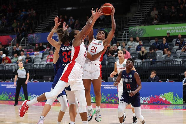 22nd September 2022; Homebush, Sydney, New South Wales, Australia: Women s World Cup Basketball, Serbia versus Canada: Nirra FIELDS of Canada wins possession of a lose ball  ActionPlus12428379 KevinxManning