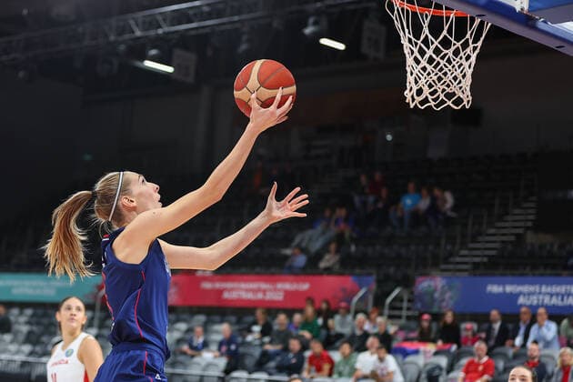 22nd September 2022; Homebush, Sydney, New South Wales, Australia: Women s World Cup Basketball, Serbia versus Canada: Ivana RACA of Serbia makes a one handed attempt score 2 points  ActionPlus12428332 KevinxManning