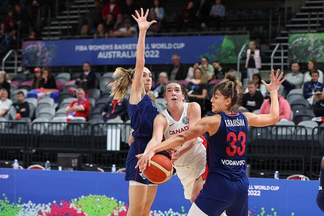 22nd September 2022; Homebush, Sydney, New South Wales, Australia: Women s World Cup Basketball, Serbia versus Canada: Bridget CARLETON of Canada is blocked by Tina KRAJISNIK of Serbia  ActionPlus12428360 KevinxManning