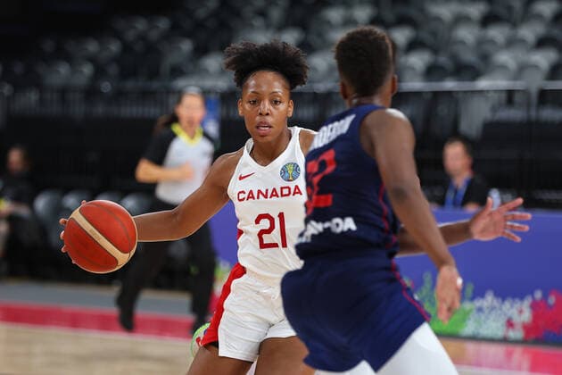 22nd September 2022; Homebush, Sydney, New South Wales, Australia: Women s World Cup Basketball, Serbia versus Canada: Nirra FIELDS of Canada runs at the strong defence of Serbia  ActionPlus12428364 KevinxManning