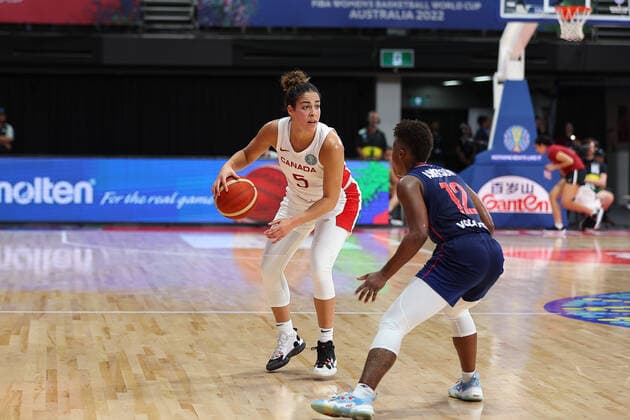 22nd September 2022; Homebush, Sydney, New South Wales, Australia: Women s World Cup Basketball, Serbia versus Canada: Kia NURSE of Canada takes on Yvonne ANDERSON of Serbia  ActionPlus12428366 KevinxManning