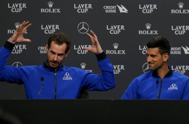 Mandatory Credit: Photo by Ella Ling Shutterstock (13409454aw) Team Europe, Andy Murray and Novak Djokovic, during a press conference, PK, Pressekonferenz before the Laver Cup Laver Cup, Tennis Tournament, Practise Day, 02 Arena, London, UK - 22 Sep 2022 Laver Cup, Tennis Tournament, Practise Day, 02 Arena, London, UK - 22 Sep 2022 Copyright: xEllaxLing Shutterstockx 13409454aw