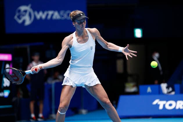 September 23, 2022, Tokyo, Japan: Liudmila SAMSONOVA hits a return against GarbioÂ±e MUGURUZA (ESP) during their Singles Quarterfinals match at the TORAY PAN PACIFIC OPEN TENNIS TOURNAMENT 2022 at Ariake Coliseum. The tournament is held from September 17 to 25. Samsonova won 6:4,6:2. Tokyo Japan - ZUMAm191 20220923_zap_m191_045 Copyright: xRodrigoxReyesxMarinx