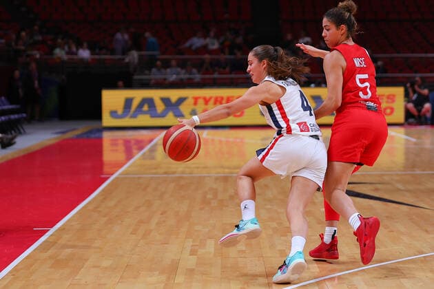 23rd September 2022; Sydney, Homebush, New South Wales, Australia, Women s World Cup Basketball: Canada versus France: Marine FAUTHOUX of France and Kia NURSE of Canada compete for the ball  ActionPlus12428726 KevinxManning