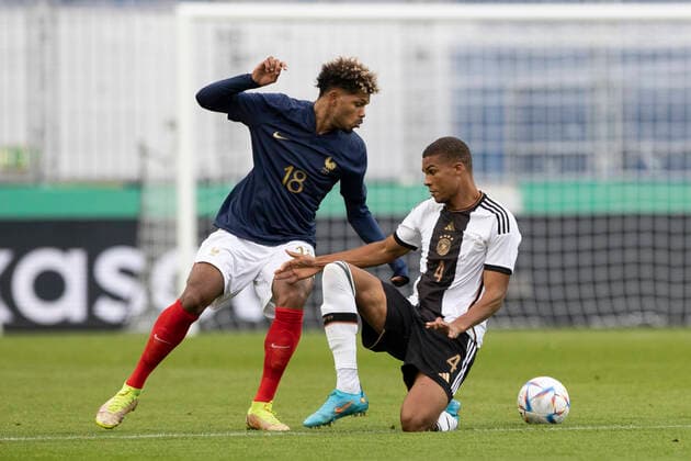 Soccer U21 international match, season 2022 2023, Germany France on 23 09 2022 in Magdeburg Saxony Anhalt Frances Georginio Rutter left against Germanys Malick Thiaw IMPORTANT NOTE According to the requirements of the DFL German Football League or the DFB German Football Association is prohibited in the stadium and or from the game made photographs in the form of sequence pictures and or video-like photo series to exploit or to let exploited Copyright: xKirchner MarcoxSteinbrennerx
