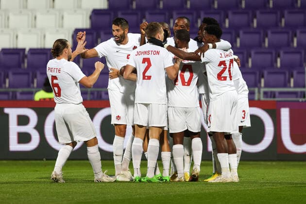 SOCCER - QAT vs CAN, test match VIENNA,AUSTRIA,23.SEP.22 - SOCCER - International test match, Qatar vs Canada. Image shows the rejoicing of CAN.  GEPAxpictures xArminxRauthner
