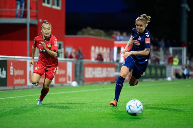 Flyeralarm Womens Bundesliga 2022 2023, Bayer 04 Leverkusen 1 FC Cologne Sylwia Matysik B04, 4 , Myrthe Moorrees FC, 6 Leverkusen Ulrich Haberland Stadium North Rhine Westphalia Germany