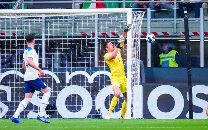 Mandatory Credit: Photo by Javier Garcia Shutterstock (13413805ae) Goalkeeper Nick Pope of England saves from Gianluca Scamacca of Italy Italy v England, UEFA Nations League, Group A3, International Football, Stadio Giuseppe Meazza, Milan, Italy - 23 Sep 2022 EDITORIAL USE ONLY No use with unauthorised audio, video, data, fixture lists, club league logos or live services. Online in-match use limited to 120 images, no video emulation. No use in betting, games or single club league player publications. Italy v England, UEFA Nations League, Group A3, International Football, Stadio Giuseppe Meazza, Milan, Italy - 23 Sep 2022 EDITORIAL USE ONLY No use with unauthorised audio, video, data, fixture lists, club league logos or live services. Online in-match use limited to 120 images, no video emulation. No use in betting, games or single club league player publications.  Copyright: xJavierxGarcia Shutterstockx 13413805ae