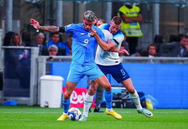 Mandatory Credit: Photo by Javier Garcia Shutterstock (13413805ar) Gianluca Scamacca of Italy and Eric Dier of England Italy v England, UEFA Nations League, Group A3, International Football, Stadio Giuseppe Meazza, Milan, Italy - 23 Sep 2022 EDITORIAL USE ONLY No use with unauthorised audio, video, data, fixture lists, club league logos or live services. Online in-match use limited to 120 images, no video emulation. No use in betting, games or single club league player publications. Italy v England, UEFA Nations League, Group A3, International Football, Stadio Giuseppe Meazza, Milan, Italy - 23 Sep 2022 EDITORIAL USE ONLY No use with unauthorised audio, video, data, fixture lists, club league logos or live services. Online in-match use limited to 120 images, no video emulation. No use in betting, games or single club league player publications.  Copyright: xJavierxGarcia Shutterstockx 13413805ar