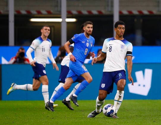 Italy v England UEFA Nations League Jude Bellingham of England in possession during the UEFA Nations League Group C match at San Siro, Milan Content Not Available For UK Newspapers Copyright: xPaulxChestertonx FIL-17373-0045 UK Newspapers OUT