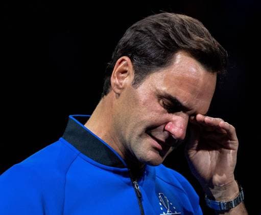 Mandatory Credit: Photo by Ella Ling Shutterstock (13413997gl) Roger Federer emotional after the final match of his career Laver Cup, Tennis Tournament, Day One, 02 Arena, London, UK - 23 Sep 2022 Laver Cup, Tennis Tournament, Day One, 02 Arena, London, UK - 23 Sep 2022  Copyright: xEllaxLing Shutterstockx 13413997gl