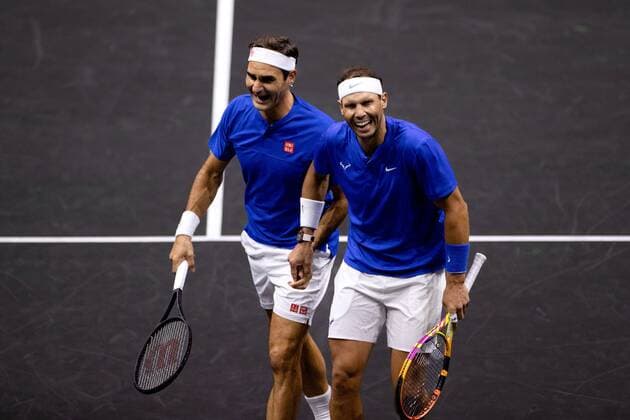 Mandatory Credit: Photo by Ella Ling Shutterstock (13413997hf) Roger Federer and Rafael Nadal of Team Europe in their Men s Doubles match, the final match of Federer s career Laver Cup, Tennis Tournament, Day One, 02 Arena, London, UK - 23 Sep 2022 Laver Cup, Tennis Tournament, Day One, 02 Arena, London, UK - 23 Sep 2022  Copyright: xEllaxLing Shutterstockx 13413997hf