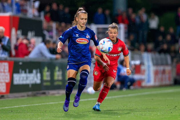 Flyeralarm Womens Bundesliga 2022 2023, Bayer 04 Leverkusen 1 FC Cologne Andrea Gavric FC, 18 , Kristin Kögel B04, 11 Leverkusen Ulrich Haberland Stadium North Rhine Westphalia Germany