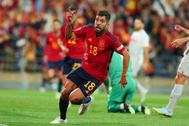 September 24, 2022, Zaragoza, Spain: Jordi Alba of Spain celebrate a goal during the UEFA Nations League League A Group 2 match between Spain and Switzerland at La Romareda on September 24, 2022 in Zaragoza, Spain Zaragoza Spain - ZUMAd159 20220924_zia_d159_093 Copyright: xDavidxRamirezx