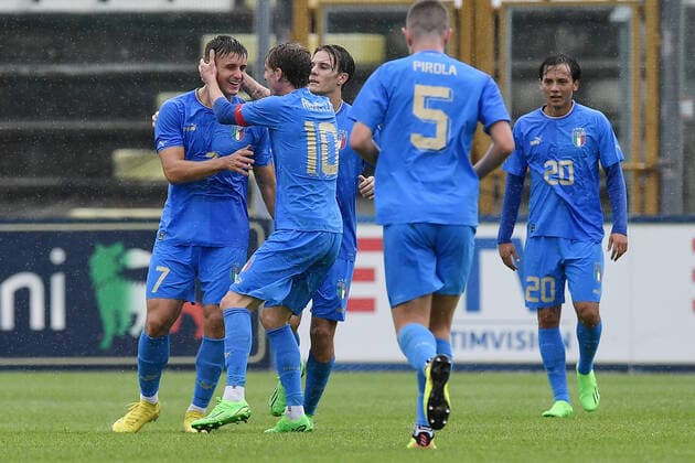 As Castel di Sangro (Aq) 26 09 2022 - amichevole Under 21 Italia-Giappone foto Antonello Sammarco Image nella foto: esultanza gol Lorenzo Colombo 
