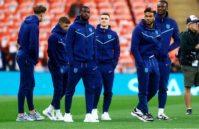 Mandatory Credit: Photo by Kieran McManus Shutterstock (13421401k) England players seen pitch side. England v Germany, UEFA Nations League, Group A3, International Football, Wembley Stadium, London, UK - 26 Sep 2022 EDITORIAL USE ONLY No use with unauthorised audio, video, data, fixture lists, club league logos or live services. Online in-match use limited to 120 images, no video emulation. No use in betting, games or single club league player publications. England v Germany, UEFA Nations League, Group A3, International Football, Wembley Stadium, London, UK - 26 Sep 2022 EDITORIAL USE ONLY No use with unauthorised audio, video, data, fixture lists, club league logos or live services. Online in-match use limited to 120 images, no video emulation. No use in betting, games or single club league player publications. Copyright: xKieranxMcManus Shutterstockx 13421401k