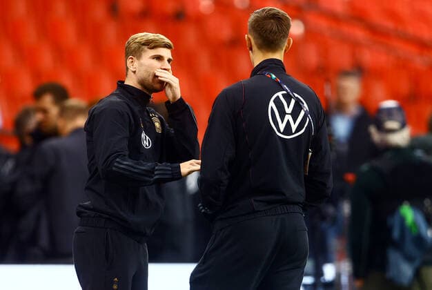 Mandatory Credit: Photo by Kieran McManus Shutterstock (13421401d) Timo Werner of Germany seen pitch side. England v Germany, UEFA Nations League, Group A3, International Football, Wembley Stadium, London, UK - 26 Sep 2022 EDITORIAL USE ONLY No use with unauthorised audio, video, data, fixture lists, club league logos or live services. Online in-match use limited to 120 images, no video emulation. No use in betting, games or single club league player publications. England v Germany, UEFA Nations League, Group A3, International Football, Wembley Stadium, London, UK - 26 Sep 2022 EDITORIAL USE ONLY No use with unauthorised audio, video, data, fixture lists, club league logos or live services. Online in-match use limited to 120 images, no video emulation. No use in betting, games or single club league player publications. Copyright: xKieranxMcManus Shutterstockx 13421401d