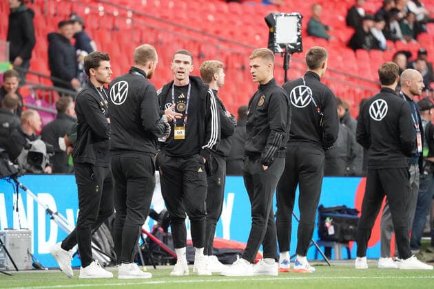 German team on the pitch, Robin Gosens Germany Germany , Joshua Kimmich Germany Germany ,Jonas Hofmann Germany Germany London 26 09 2022 England vs Germany, UEFA Nations League, Matchday 6, Wembley Stadium