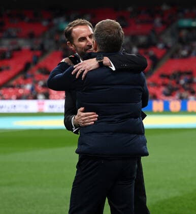 Football, Men, 2022 23 season, Nations League League A, Group 3, Matchday 6 in London, England Germany, v l coach Gareth Southgate England , coach Hansi Flick Germany before the match, 26 09 2022, Copyright: xMatthiasxKochx