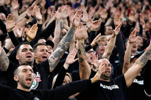 Foto Fabio Ferrari LaPresse 26 Settembre 2022 - Budapest, Ungheria - calcio - Ungheria vs Italia - Uefa Nations League - Gruppo C Giornata 6 6 - Stadio Puskas Arena Park.Nella foto: tifosi Ungheria September 26, 2022 Budapest, Hungary - sport soccer- Uefa Nations League - Group C 6 6 - Stadium Puskas Arena Park.-Park.In the pic: Hungary supporters  Copyright: xFabioxFerrari LaPressex