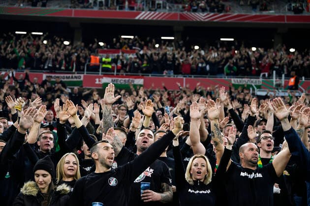 Foto Fabio Ferrari LaPresse 26 Settembre 2022 - Budapest, Ungheria - calcio - Ungheria vs Italia - Uefa Nations League - Gruppo C Giornata 6 6 - Stadio Puskas Arena Park.Nella foto: tifosi Ungheria September 26, 2022 Budapest, Hungary - sport soccer- Uefa Nations League - Group C 6 6 - Stadium Puskas Arena Park.-Park.In the pic: Hungary supporters  Copyright: xFabioxFerrari LaPressex
