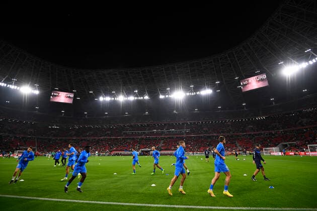 Foto Fabio Ferrari LaPresse 26 Settembre 2022 - Budapest, Ungheria - calcio - Ungheria vs Italia - Uefa Nations League - Gruppo C Giornata 6 6 - Stadio Puskas Arena Park.Nella foto: riscaldamento Italia September 26, 2022 Budapest, Hungary - sport soccer- Uefa Nations League - Group C 6 6 - Stadium Puskas Arena Park.-Park.In the pic: warm up italian team  Copyright: xFabioxFerrari LaPressex