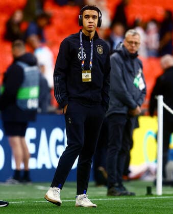 Mandatory Credit: Photo by Kieran McManus Shutterstock (13421401z) Jamal Musiala of Germany seen pitch side. England v Germany, UEFA Nations League, Group A3, International Football, Wembley Stadium, London, UK - 26 Sep 2022 EDITORIAL USE ONLY No use with unauthorised audio, video, data, fixture lists, club league logos or live services. Online in-match use limited to 120 images, no video emulation. No use in betting, games or single club league player publications. England v Germany, UEFA Nations League, Group A3, International Football, Wembley Stadium, London, UK - 26 Sep 2022 EDITORIAL USE ONLY No use with unauthorised audio, video, data, fixture lists, club league logos or live services. Online in-match use limited to 120 images, no video emulation. No use in betting, games or single club league player publications. Copyright: xKieranxMcManus Shutterstockx 13421401z