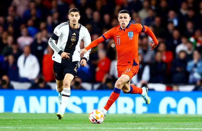 Mandatory Credit: Photo by Kieran McManus Shutterstock (13421401am) Phil Foden of England. England v Germany, UEFA Nations League, Group A3, International Football, Wembley Stadium, London, UK - 26 Sep 2022 EDITORIAL USE ONLY No use with unauthorised audio, video, data, fixture lists, club league logos or live services. Online in-match use limited to 120 images, no video emulation. No use in betting, games or single club league player publications. England v Germany, UEFA Nations League, Group A3, International Football, Wembley Stadium, London, UK - 26 Sep 2022 EDITORIAL USE ONLY No use with unauthorised audio, video, data, fixture lists, club league logos or live services. Online in-match use limited to 120 images, no video emulation. No use in betting, games or single club league player publications. Copyright: xKieranxMcManus Shutterstockx 13421401am