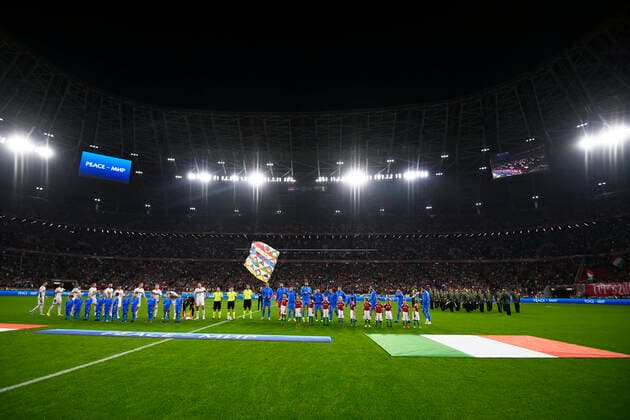 Foto Fabio Ferrari LaPresse 26 Settembre 2022 - Budapest, Ungheria - calcio - Ungheria vs Italia - Uefa Nations League - Gruppo C Giornata 6 6 - Stadio Puskas Arena Park.Nella foto: allineamento squadre September 26, 2022 Budapest, Hungary - sport soccer- Uefa Nations League - Group C 6 6 - Stadium Puskas Arena Park.-Park.In the pic: teams line up  Copyright: xFabioxFerrari LaPressex