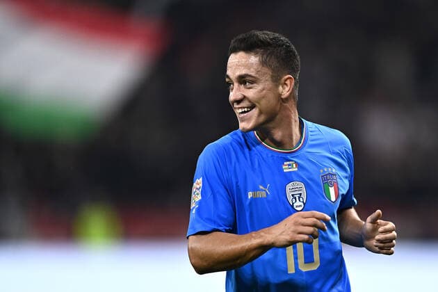 Mg Budapest (Ungheria) 26 09 2022 - Nations League Ungheria-italia foto Matteo Gribaudi Image nella foto: esultanza gol Giacomo Raspadori 
